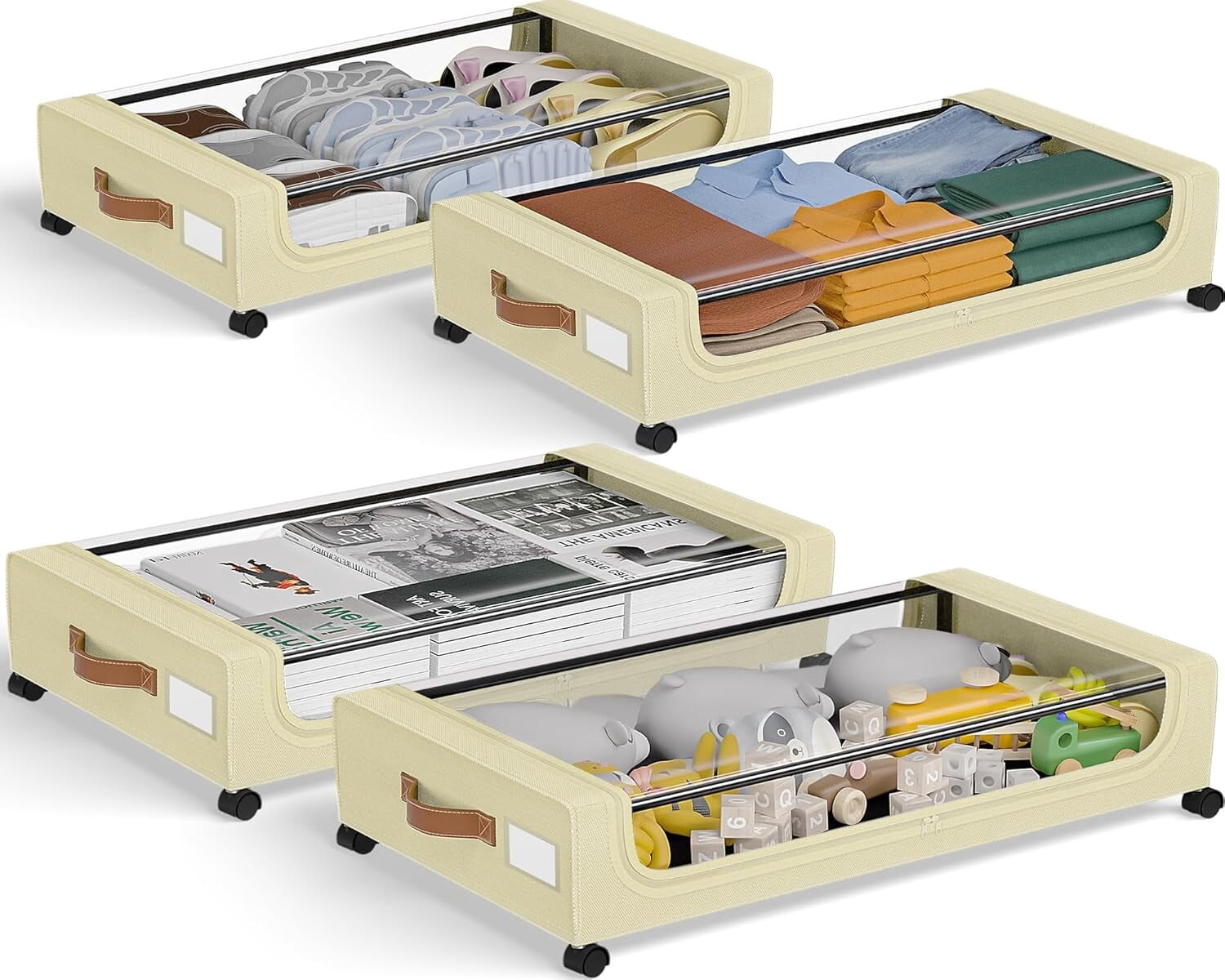 LYYHTY 4-piece bed bottom with wheel storage box, transparent cover ...