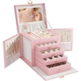 thumbnail image 1 of LYYHTY 5-Layer Jewelry Box with 4 Drawers, Lockable Jewelry Organizer with Mirror & Handle for Women, Large Capacity Faux Leather Jewelry Case for Necklace, Earrings, Rings, Bracelets, Watches, 1 of 8
