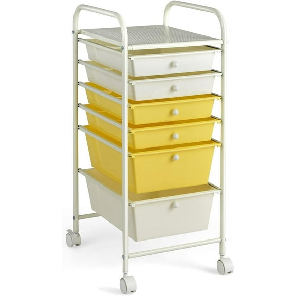 LYYHTY 6-Drawer Rolling Storage Cart, Multifunctional Art Craft Organizer Cart, Mobile Utility Storage Cart with Removable Drawers & Lockable Wheels, Craft Cart for Home Office, School, Yellow