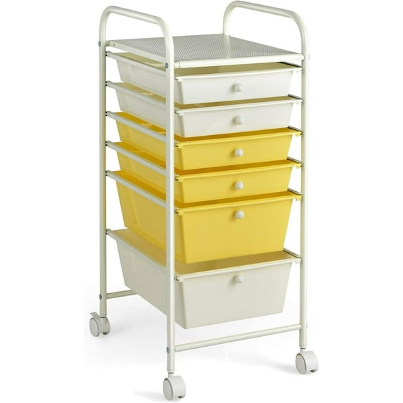 LYYHTY 6-Drawer Rolling Storage Cart, Multifunctional Art Craft Organizer Cart, Mobile Utility Storage Cart with Removable Drawers & Lockable Wheels, Craft Cart for Home Office, School, Yellow
