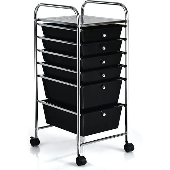 LYYHTY 6-Drawer Rolling Storage Cart, Multifunctional Art Craft Organizer, Mobile Utility Storage with Removable Drawers & Lockable Wheels, Craft Cart for Home Office, School, Black