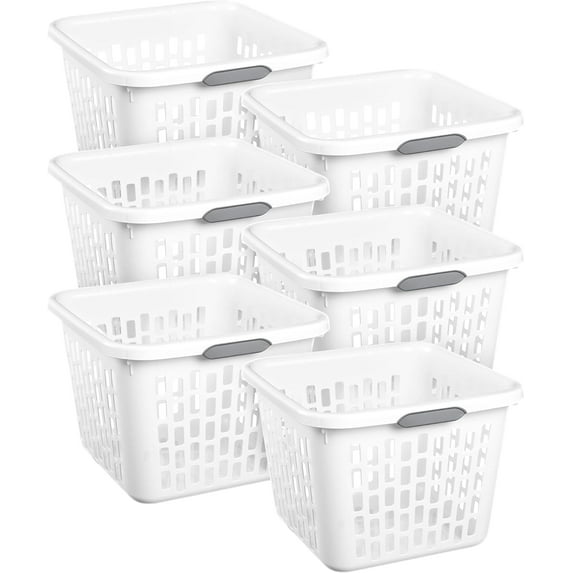 LYYHTY 6-Pack 1.5 Bushel Capacity Square Laundry Basket, White – Plastic Clothes Hamper Storage with Ventilated Rectangular Holes & Large Comfort Grip Handles for Easy Carry
