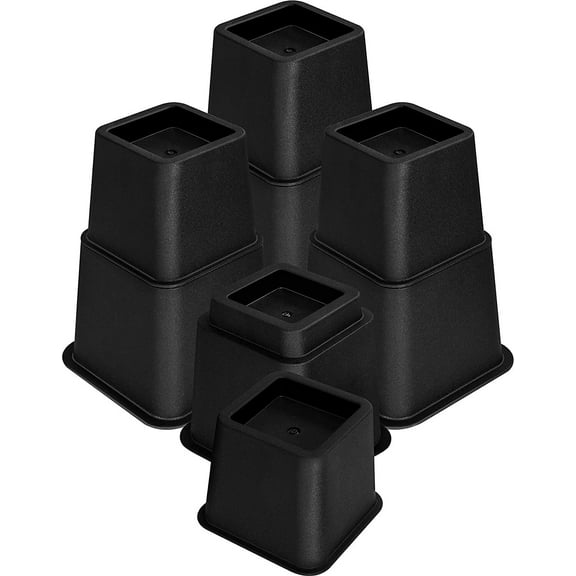 LYYHTY 8-Piece Furniture Risers (4 Large & 4 Small), Adjustable Height 3-8 Inches, 1300 lbs Weight Capacity, Heavy-Duty Plastic, Fit Beds/Sofas/Tables,Black