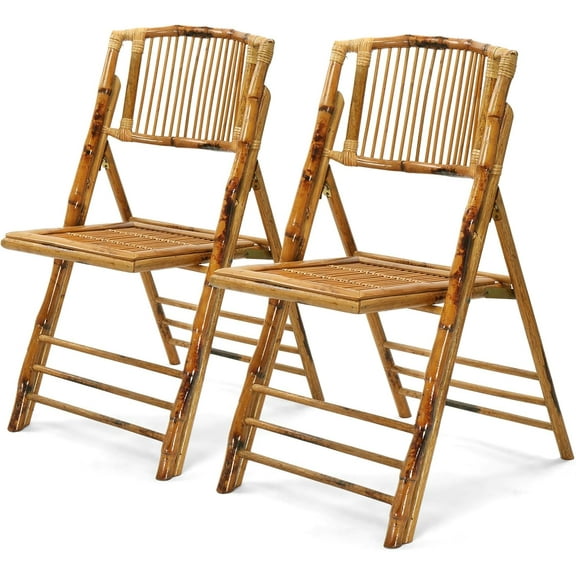 LYYHTY Bamboo Folding Chair, Foldable Dining Wood Chairs Comfortable Seat for Outdoor & Indoor, Patio, Porch, Wedding, Party, Event, 2 Pack