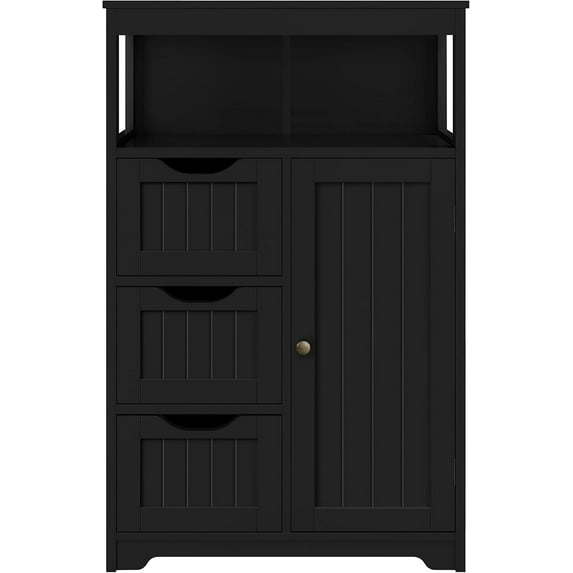 LYYHTY Bathroom Storage Floor Cabinet with 1 Door & 3 Drawers, Wooden Entryway Storage Organizer, Black