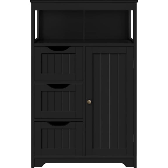 LYYHTY Bathroom Storage Floor Cabinet with 1 Door & 3 Drawers, Wooden Entryway Storage Organizer, Black