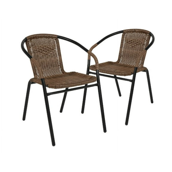 LYYHTY Brown Outdoor Rattan Chair Patio Wicker Set Garden Furniture Seat Stackable 2 - Weather-Resistant Wicker & Stackable Design, Ideal for Patio/Garden Leisure