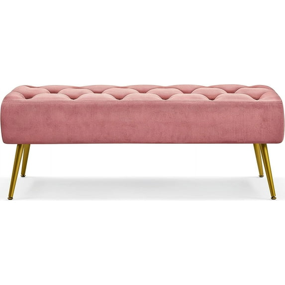 LYYHTY Dining Bench, Button-Tufted Upholstered Bench with Gold Metal Base for Kitchen, Living Room, Entryway - Pink