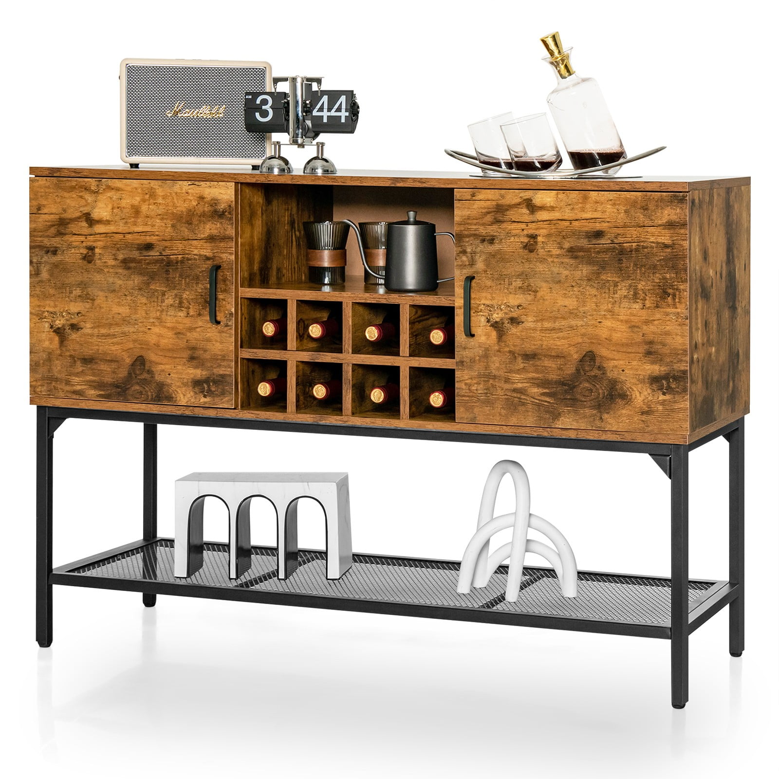 LYYHTY Industrial Kitchen Buffet Sideboard with Wine Rack, 2-Door ...