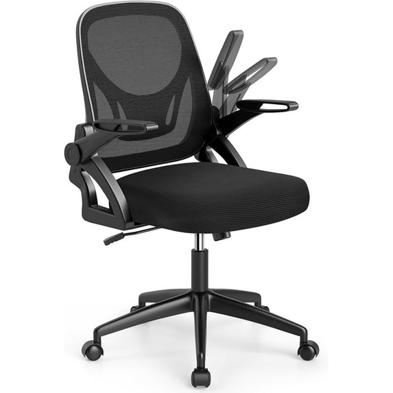 LYYHTY Mesh Office Chair, Ergonomic Desk Chair with Flip-up Arms & Lumbar Support, Height Adjustable Swivel Computer Chair with High Back for Home Office (Black)