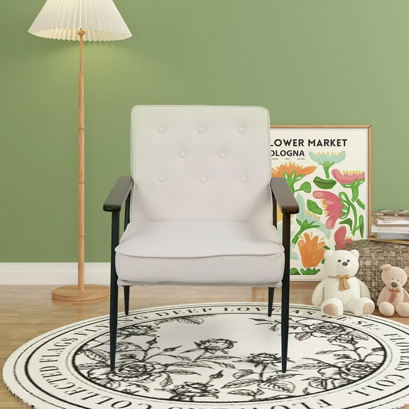 LYYHTY Mid-Century Accent Chair , Metal Frame+Breathable Looped Fabric, for Living Room/Bedroom/Balcony (330LBS Capacity)​,Beige