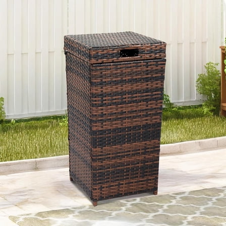 LYYHTY Wicker Patio Trash Can, 27 Gallon Rattan Trash Can with Removable Lid, Outdoor Wicker Waste Basket, Wast Container (Brown)