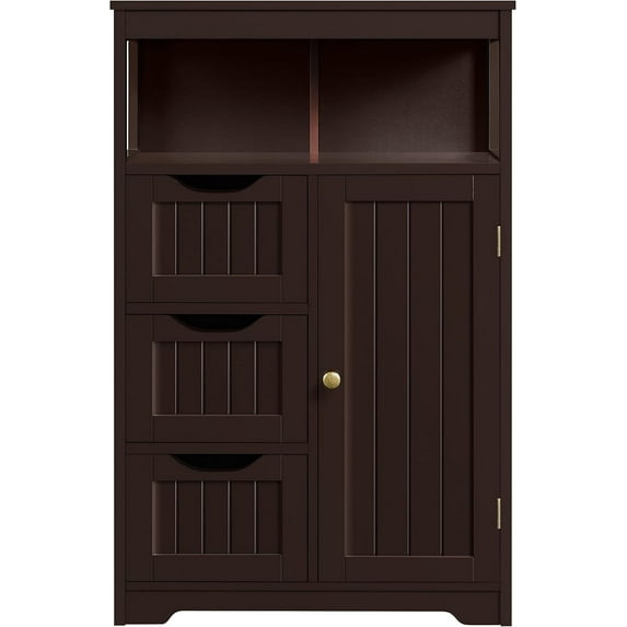 LYYHTY Wood Bathroom Floor Cabinet, Free Standing Storage Cabinet with 3 Drawers and Cupboard, for Hallway/Entryway/Living Room Accent Furniture, Espresso
