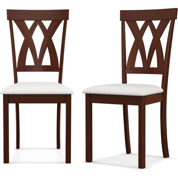 LYYHTY Wood Dining Chairs Set of 2, Upholstered Kitchen Side Chairs with Padded Seat, Rubber Wood Frame, Elegant Hollowed Backrest, Armless Dinette Chairs for Dining Room, Living Room