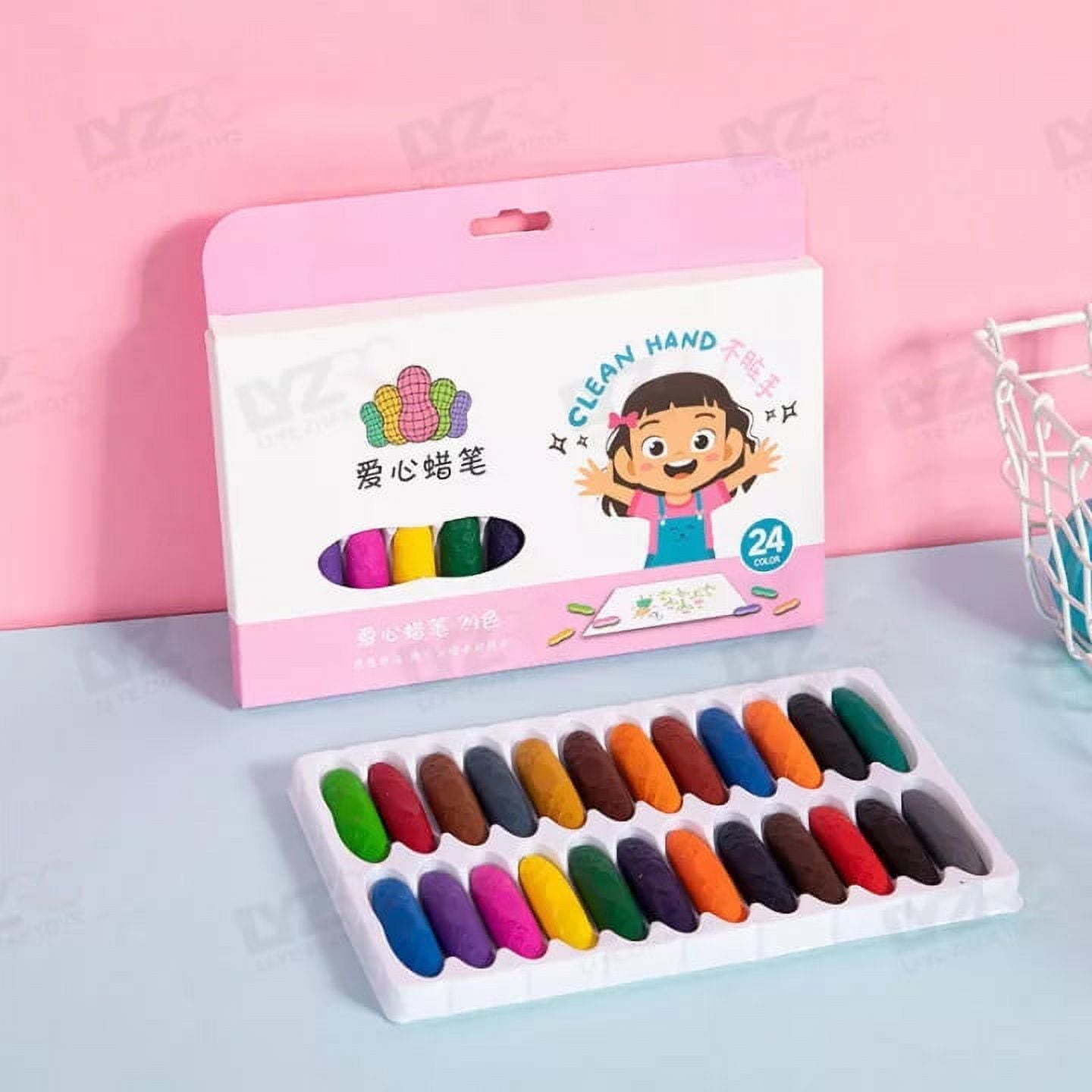 LYZRC 24 Colors Safe Nontoxic Peanut Crayon Toddler Washable Crayons