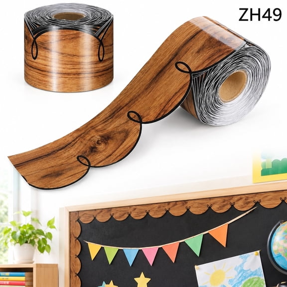 LYida 2Rolls Wood Grain Bulletin Board Border Trim, Brown Scalloped Classroom Decoration Sticker, BohoStyle Wood Design Border for BacktoSchool Supplies(65ft)