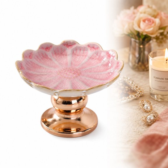 LYida Ceramic Jewelry Ring Dish, MultiPurpose Decorative Trinket Tray, Home Candle Holder Stand for Aromatherapy Candles, Romantic Table Decor(Pink)