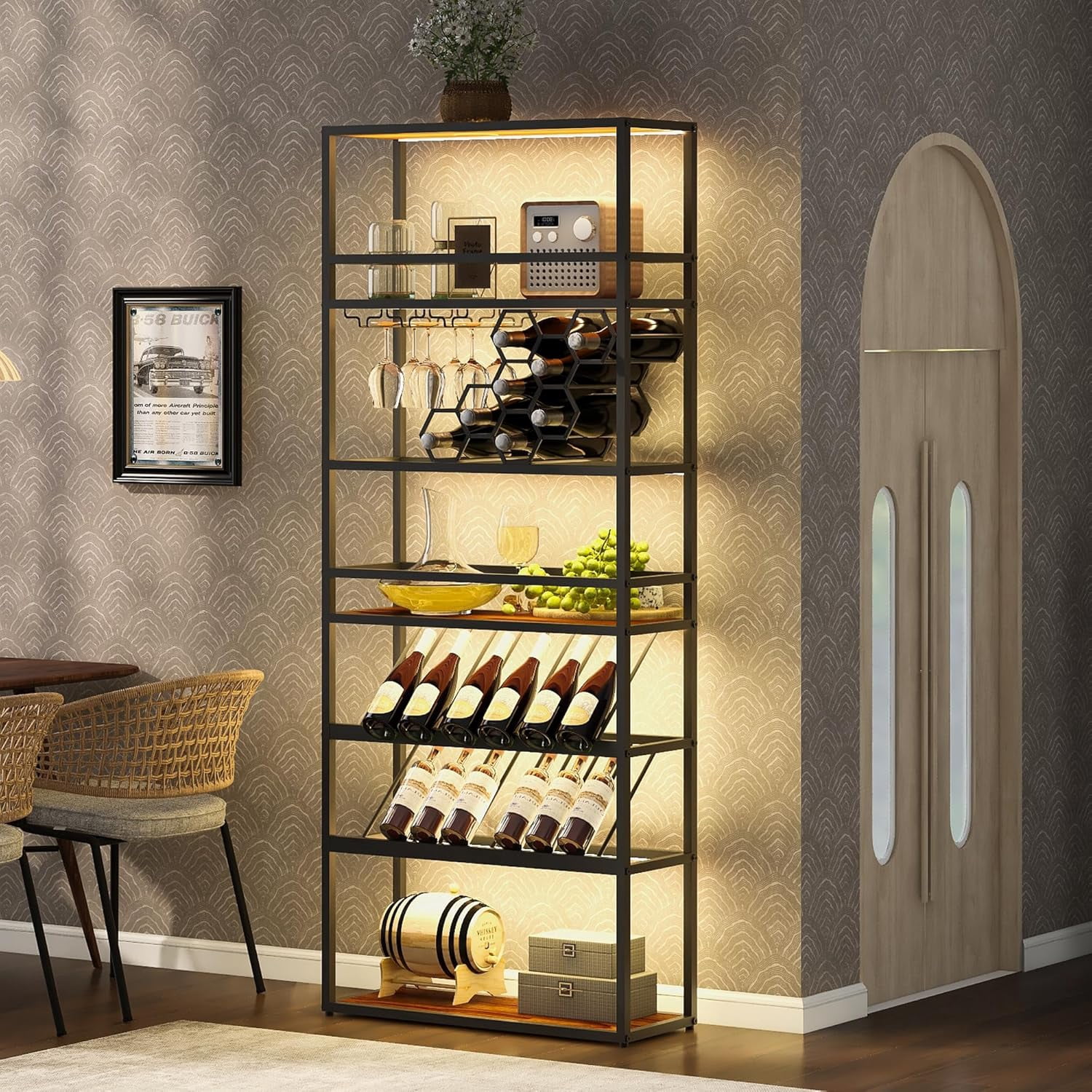 LZ LEISURE ZONE Tall Bar Cabinet Wine Rack with LED Lights ...