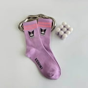 LZ Sanrio Kuromi Girls Socks Kawaii Little Witch Stockings Purple Combed Cotton Mid-tube Socks