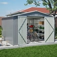 thumbnail image 1 of LZBEITEM 10 x 10 ft Outdoor Storage Shed with Floor Frame Kit, Galvanized Steel Garden Sheds, Garden Tool Shed with Double Lockable Doors for Backyard Patio Lawn, Grey, 1 of 9