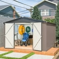 thumbnail image 1 of LZBEITEM 10 x 10 ft Outdoor Storage Shed, Metal Garden Tool Shed with Lockable Door, Outside Sheds & Storage Galvanized Steel, Brown, 1 of 8