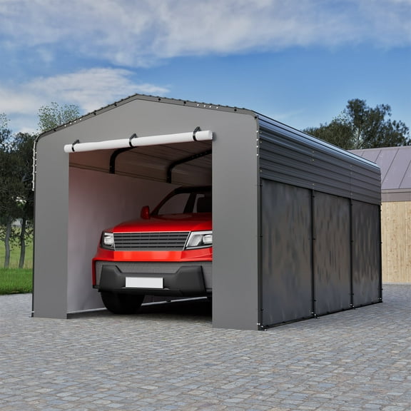 LZBEITEM 10 x 15 ft Metal Carport Kits with 4 sidewalls, Heavy Duty Canopy with Galvanized Steel Roof, Outdoor Car Tent Garage Shelter Shade for Cars, Boats, and Tractors