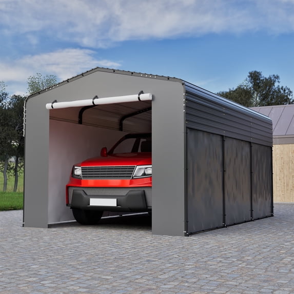 LZBEITEM 10 x 15 ft Metal Carport Kits with 4 sidewalls, Heavy Duty Canopy with Galvanized Steel Roof, Outdoor Car Tent Garage Shelter Shade for Cars, Boats, and Tractors