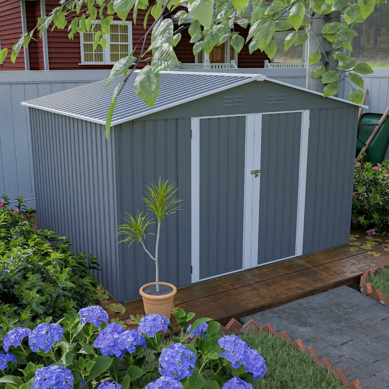 LZBEITEM 10x8 ft. Big Yard Metal Outdoor Storage Shed, Galvanized