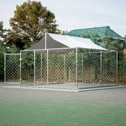 LZBEITEM 10'x10' Outdoor Dog Kennel with Metal Dog Gate, Outdoor Dog Enclosure with Roof, Heavy Duty Dog Kennel for Outdoor Backyard Farm