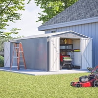 LZBEITEM 10'x14' Outdoor Metal Storage Shed with Floor Frame & Triple Doors