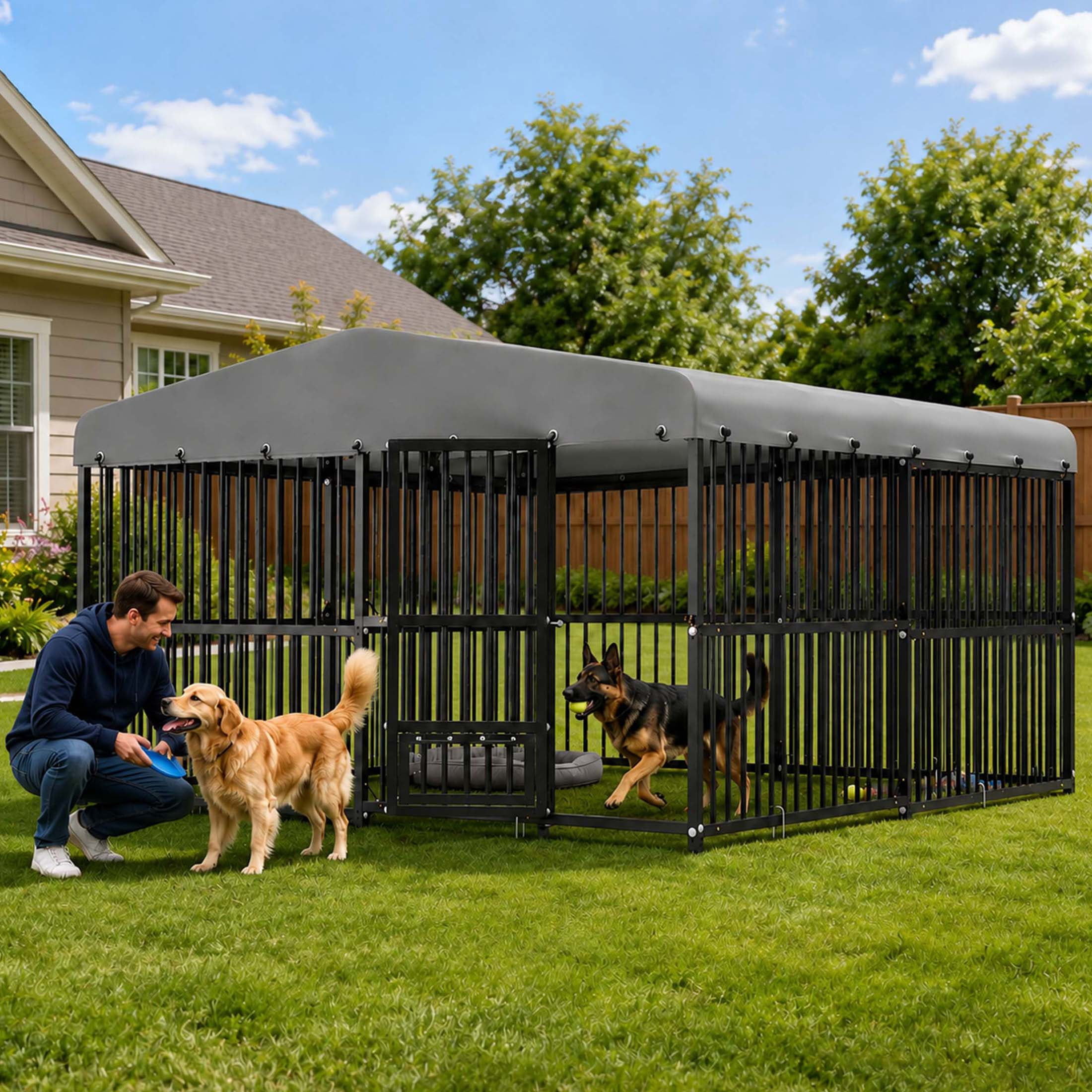 LZBEITEM 10 x 10 ft ( 118" x 118" x 71" ) Outdoor Dog Kennel Outside ...
