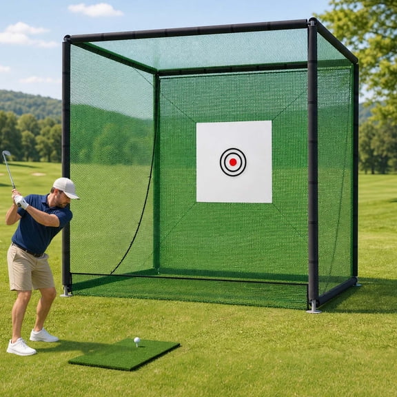 LZBEITEM 10x10x10 ft Golf Practice Cage Hitting Cage with Frame, Netting, and Accessories, for Full Swing and Chipping Practice Driving Indoor or Outdoor