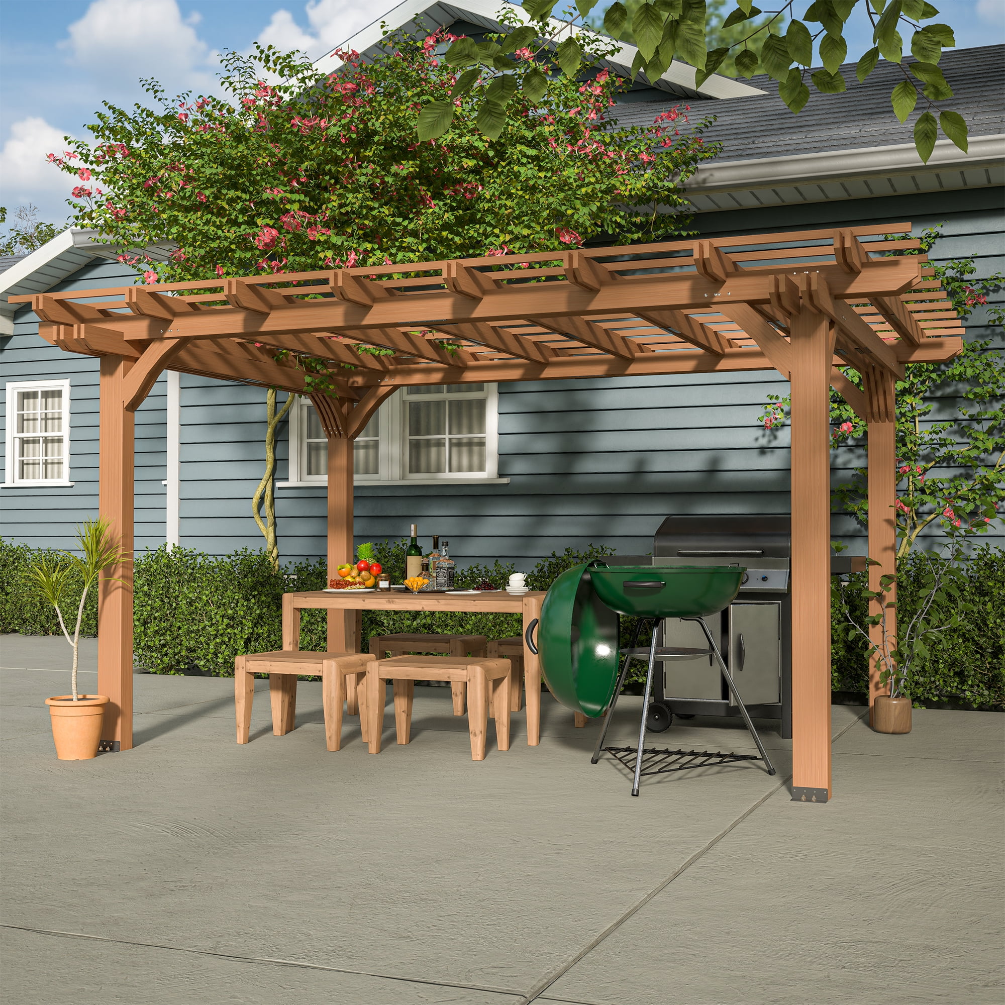 LZBEITEM 12'x10' Outdoor Wood Pergola, Wooden Pergola Gazebo for Outdoor Porch Garden Backyard ...