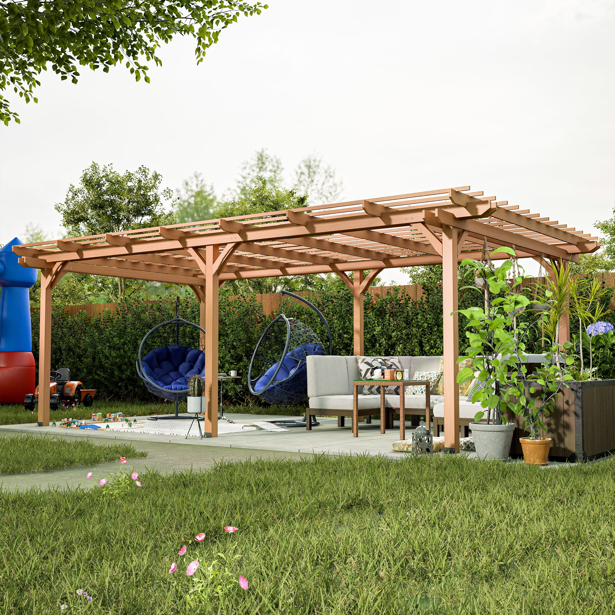 LZBEITEM 12'x16' Cedar Wood Pergola Gazebo, Elegant Design for Outdoor Garden, Patio, and ...