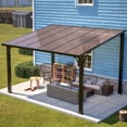 thumbnail image 1 of LZBEITEM 12x10 FT Wall Mounted Hardtop Gazebo Lean to Pergola with Brown Polycarbonate Roof Heavy Duty Steel Posts and Aluminum Frame Attached Patio Cover Outdoor Canopy for Backyard Deck, 1 of 12