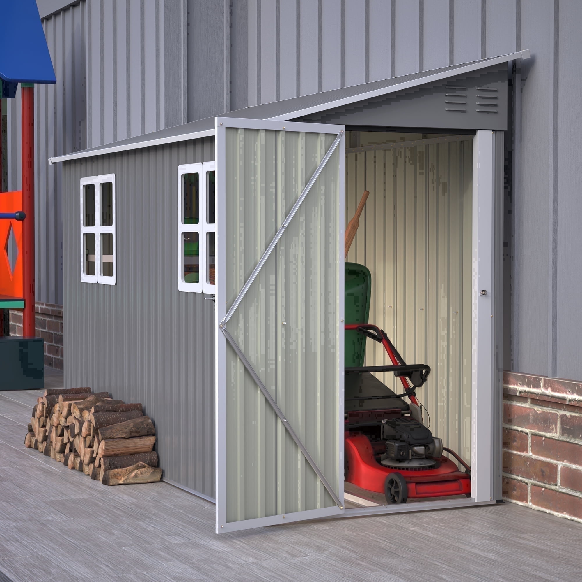 LZBEITEM, Outdoor Metal Storage Shed, 4x10 ft, Gray - Walmart.com