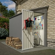LZBEITEM 4 x 8 ft Outdoor Metal Storage Shed Lean to, Small Metal Wall Side Door Sheds & Garden Tool Shed with Galvanized Floor Frame Kit Lockable for Garden, Backyard, Gray, 95 x 48.82 x 75.7 inch