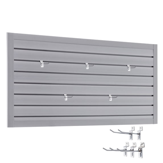 LZBEITEM 4'x2' PVC Slat Wall Paneling with Hooks, Interlocking Slatwall Panels Garage Storage System, Peg Board Tool Organization, Wall-Mounted Design, Gray