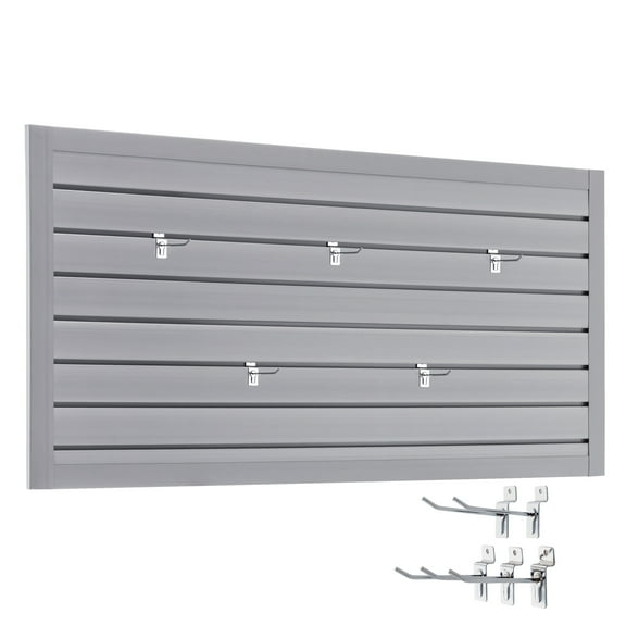 LZBEITEM 4'x2' PVC Slat Wall Paneling with Hooks, Interlocking Slatwall Panels Garage Storage System, Peg Board Tool Organization, Wall-Mounted Design, Gray