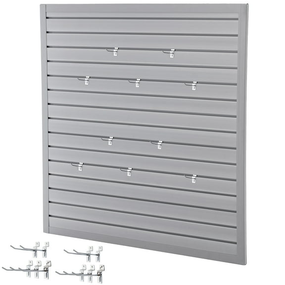 LZBEITEM 4'x4' PVC Slat Wall Paneling with Hooks, Interlocking Slatwall Panels Garage Storage System, Peg Board Tool Organization, Wall-Mounted Design, Gray