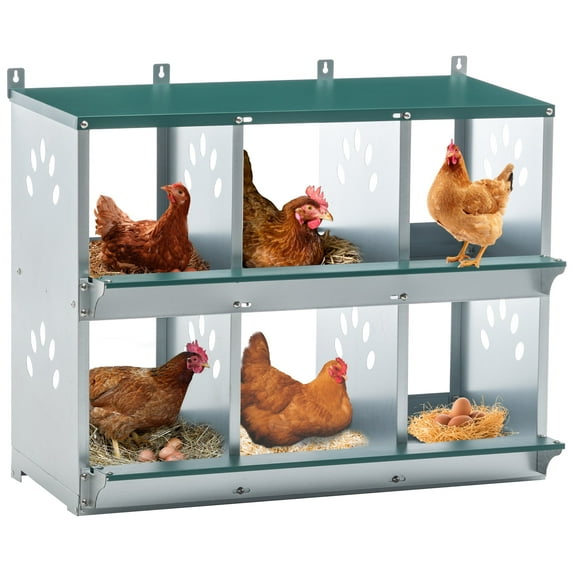 LZBEITEM 6 Chicken Nesting Boxes for Laying Eggs, Galvanized Steel Hen Nesting Box Chicken House