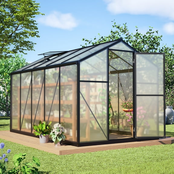LZBEITEM 6'x10'x6.5' Walk-In Polycarbonate Greenhouse, Black Aluminum Frame, Adjustable Ventilation