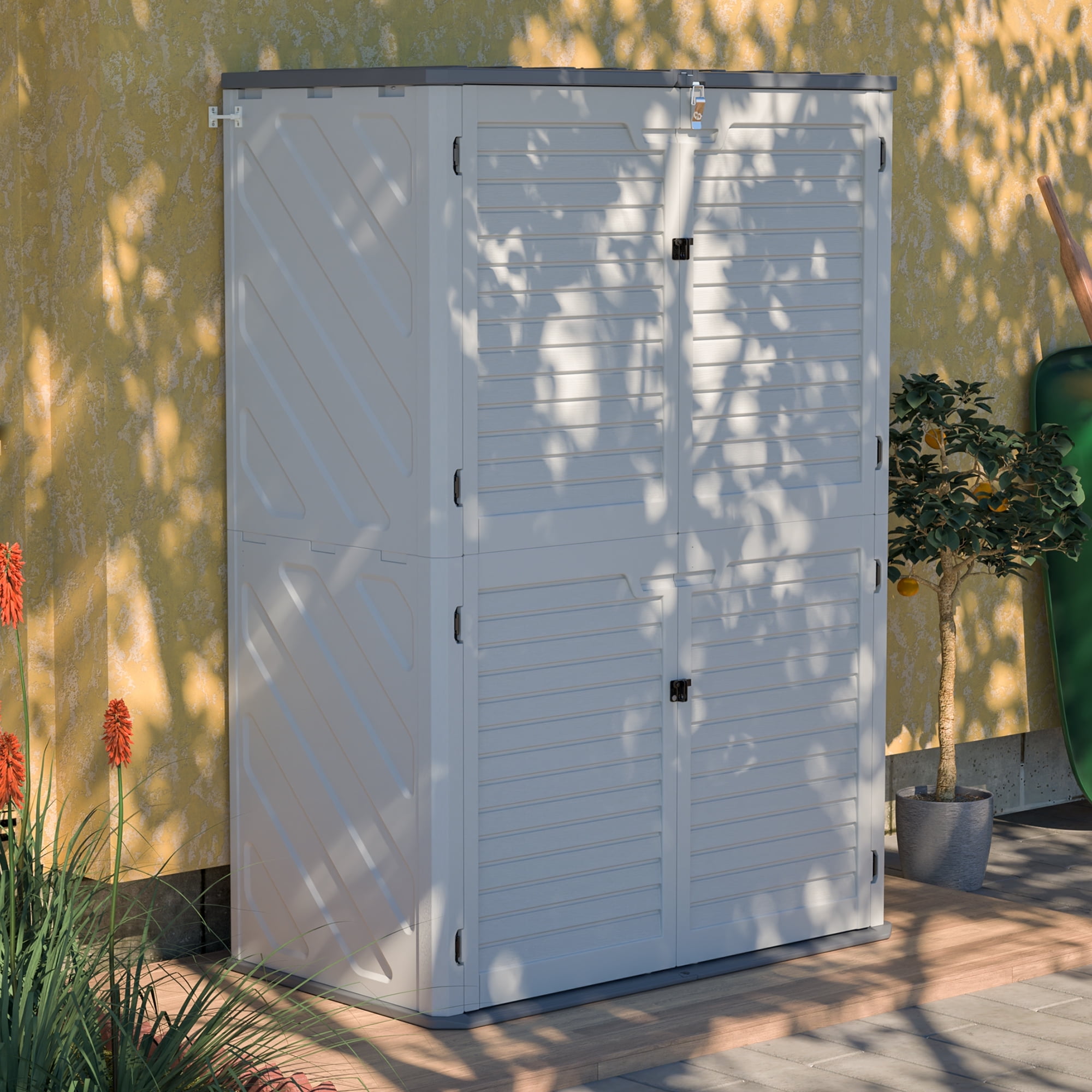 LZBEITEM 61 Cu ft Outdoor Horizontal Storage Sheds, Weather Resistant Resin Tool Shed, Multi-Opening Door, Storage of Garden Tools, pool accessories, Waterproof, Lockable, 52.36"L x 29.7"W x 74.25"H