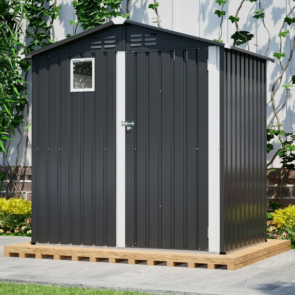 LZBEITEM 6FT x 4FT Outdoor Garden Shed, Metal Storage Shed- Durable Storage with Sloping Roof, Lockable Door, and Ventilation for Backyard Patio