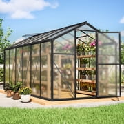 LZBEITEM 12x6 Outdoor Greenhouse, Walk-in Polycarbonate Green House with Aluminum Frame for Backyard, Black