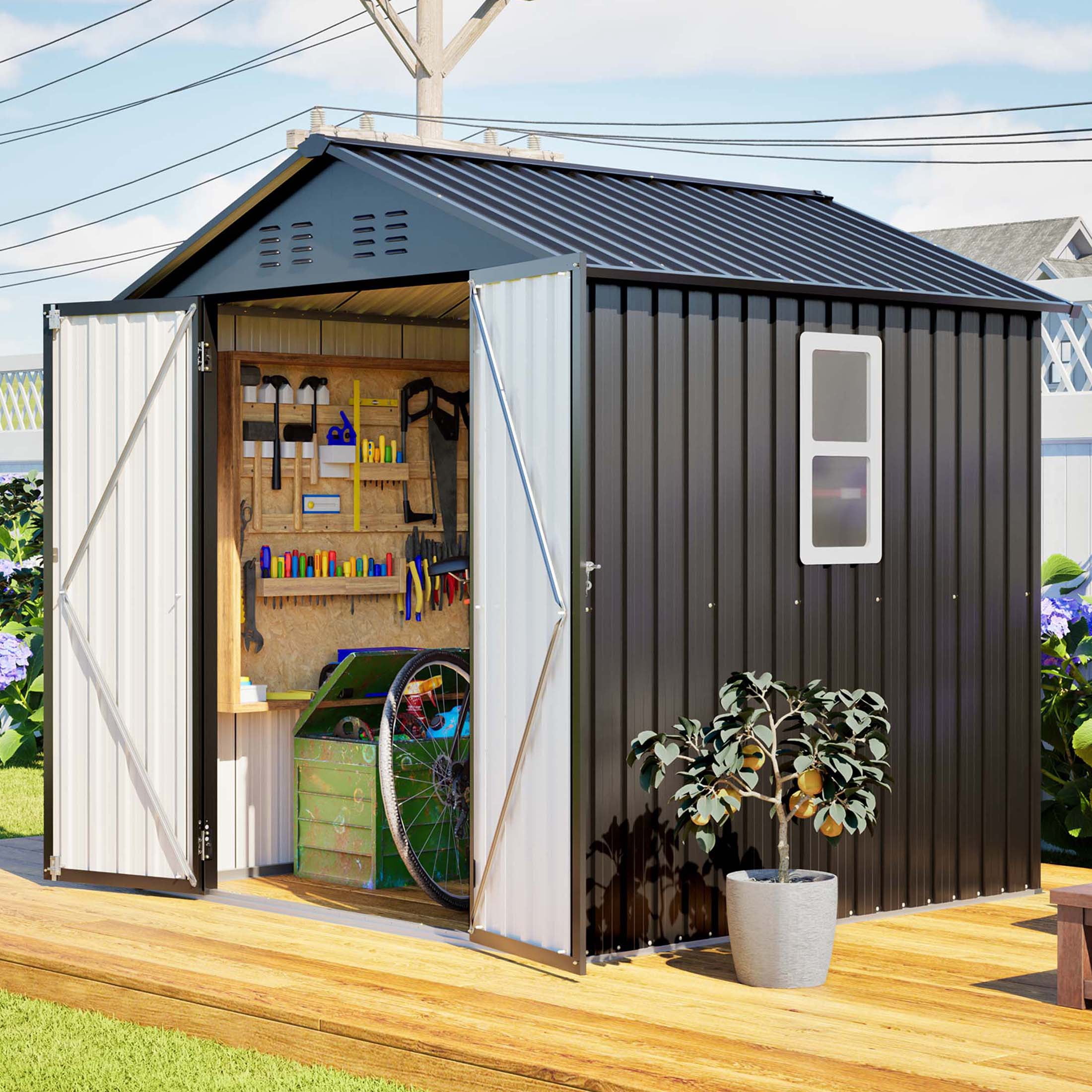 LZBEITEM, Outdoor Metal Storage Shed, 6x6 ft, Black - Walmart.com