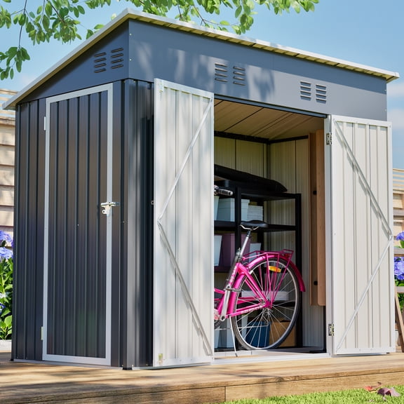LZBEITEM 8 x 4 ft Outdoor Metal Storage Shed, Small Metal Sheds & Garden Tool Shed with Galvanized Floor Frame Kit Lockable for Garden, Backyard