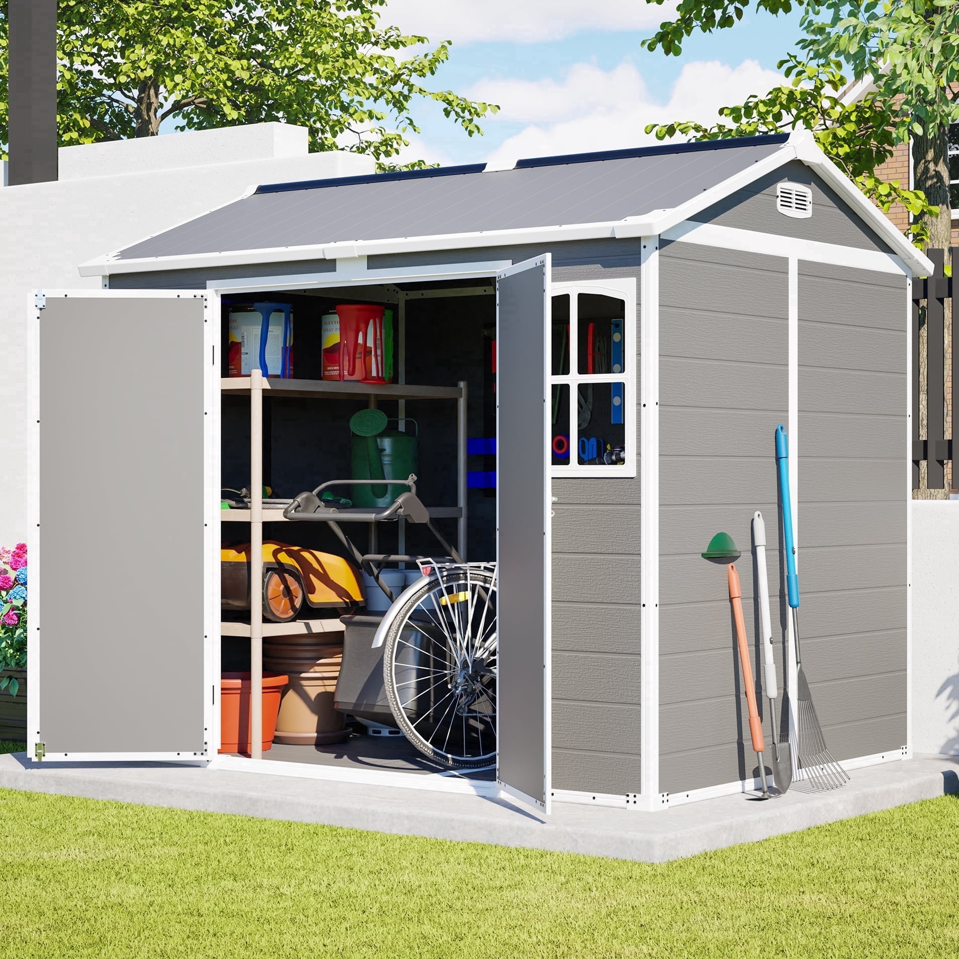 LZBEITEM 8' x 6' Outdoor Resin Shed with Floor, Garden Plastic