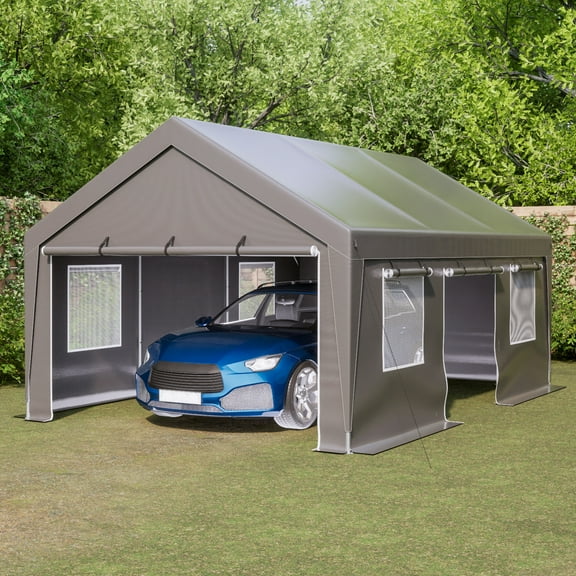 LZBEITEM Carport, 13' x 20' Heavy Duty Carport with Roll-up Sidewall and Ventilated Windows, Portable Outdoor Garage for Car, Truck, SUV, Boat, Car Canopy with All-Season Tarp, Height 9.8'