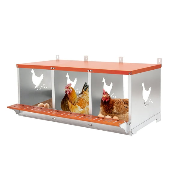 LZBEITEM Chicken Nesting Boxes with Nest Box Pads for Laying Eggs, 3 Hole Metal Hen Nesting Box Chicken House for Chicken Coop (3 Compartments)